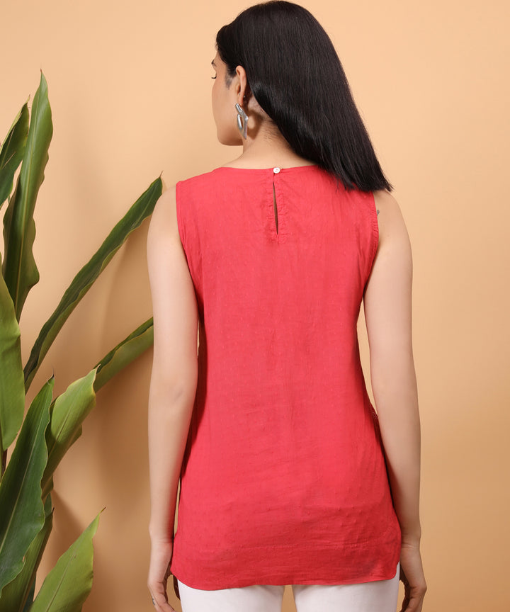 Red women hand embroidered chikankari erika top
