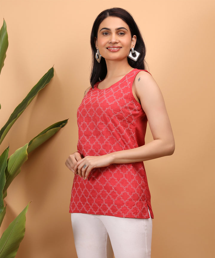 Red women hand embroidered chikankari erika top