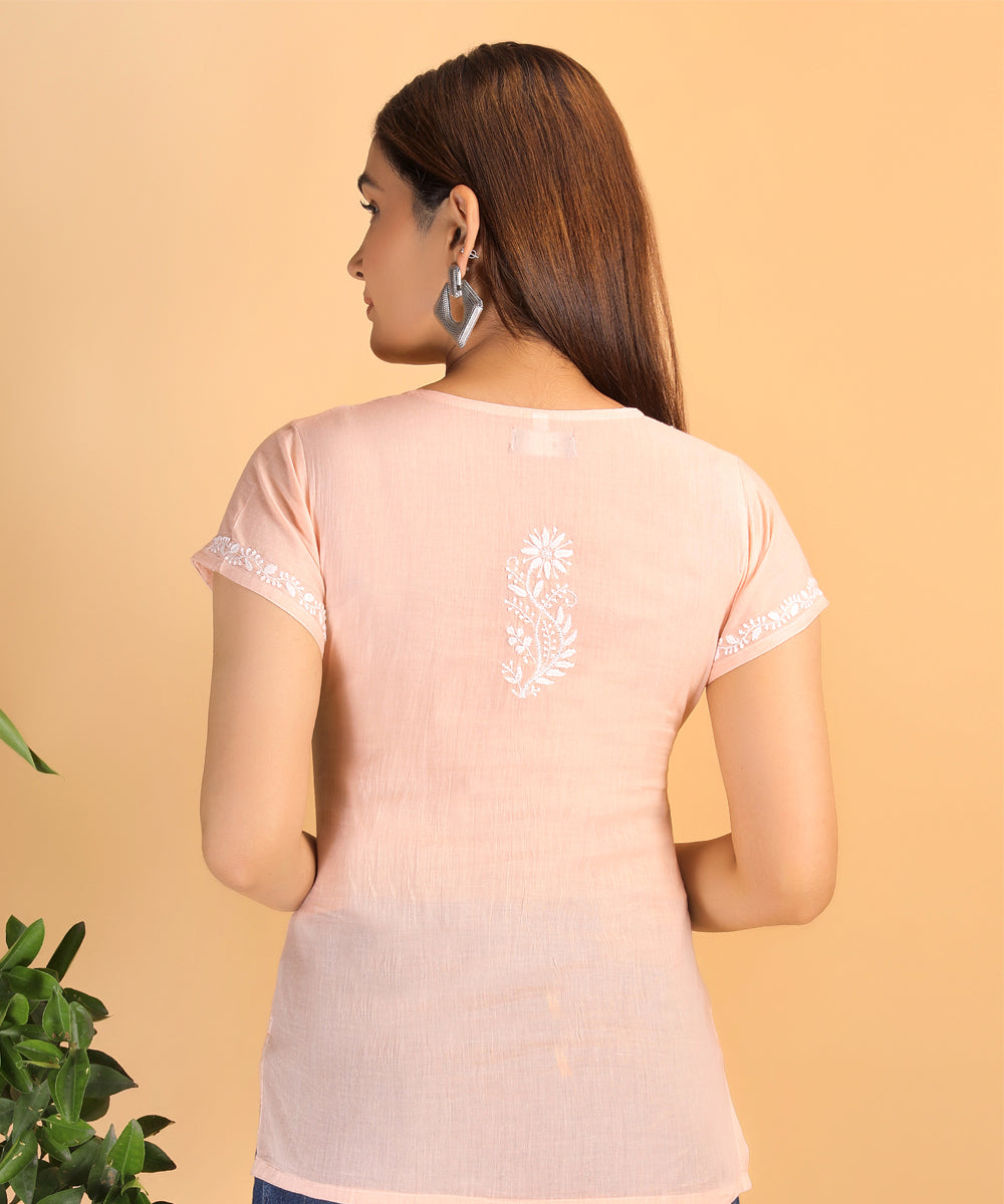 Peach women hand embroidered chikankari short top