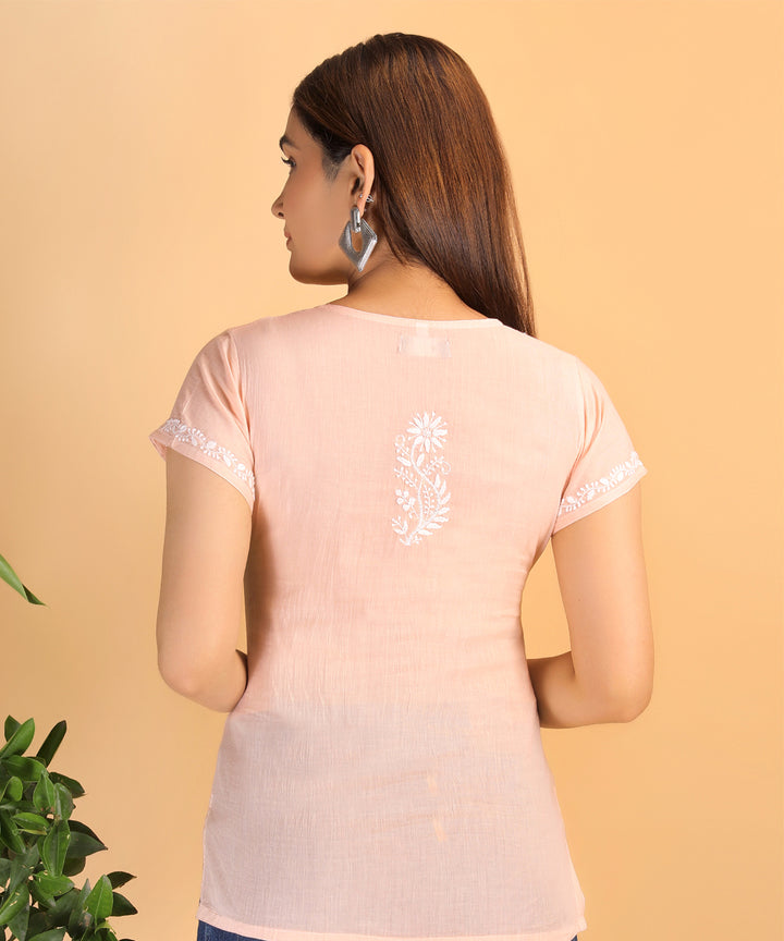 Peach women hand embroidered chikankari short top