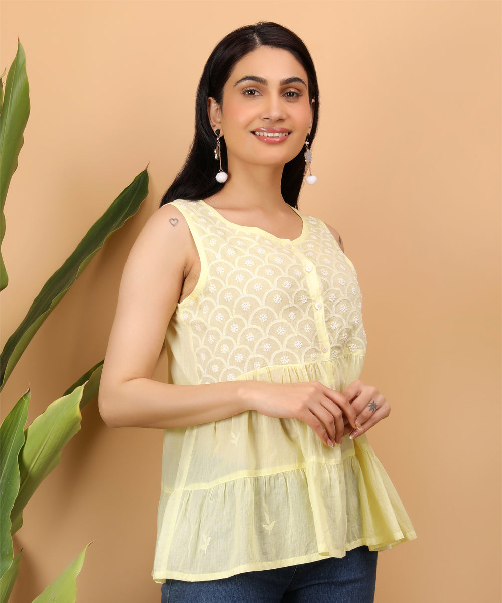 Yellow hand-embroidery chikankari top