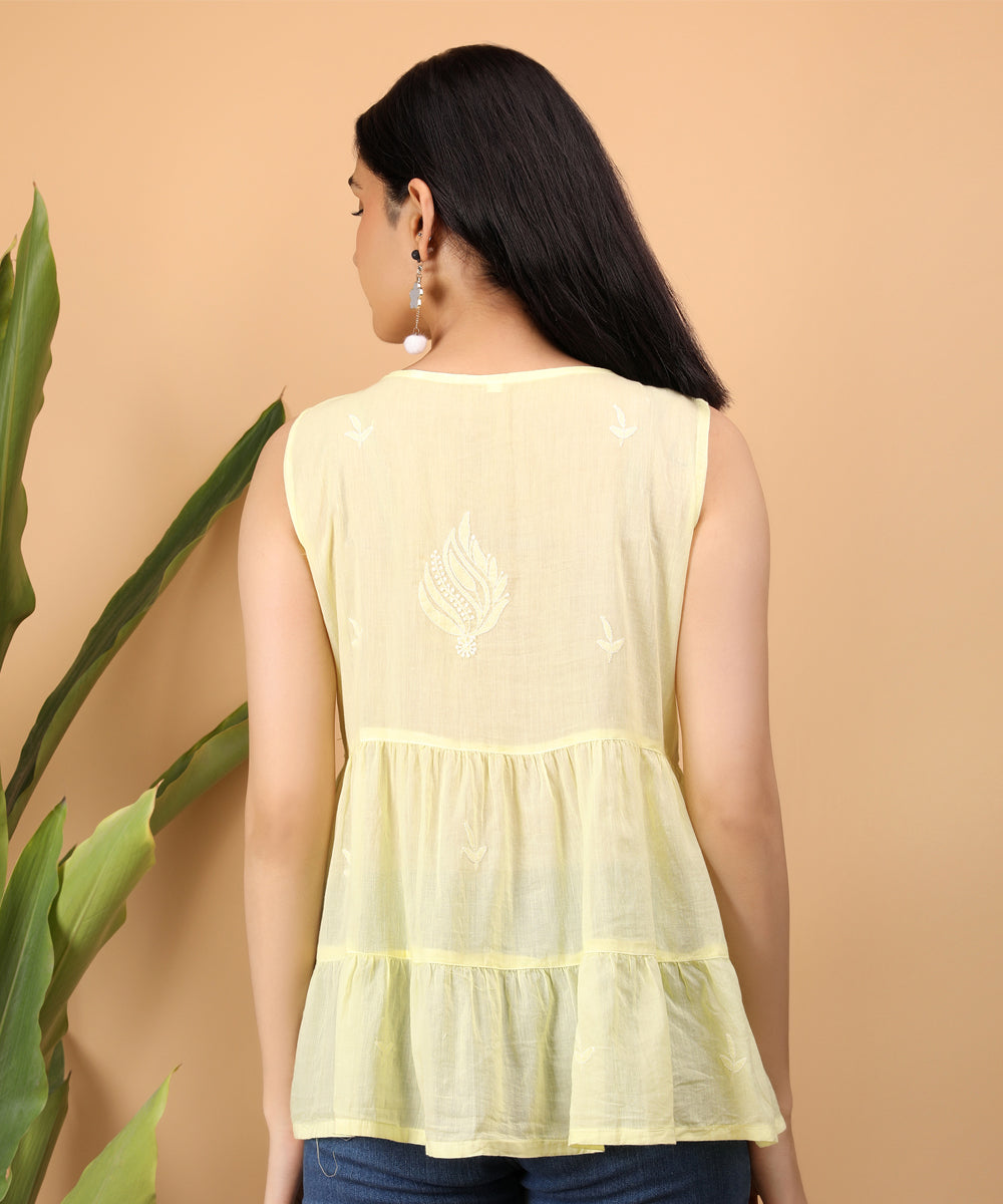 Yellow hand-embroidery chikankari top