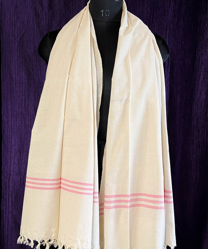 Pink offwhite handwoven cotton stole