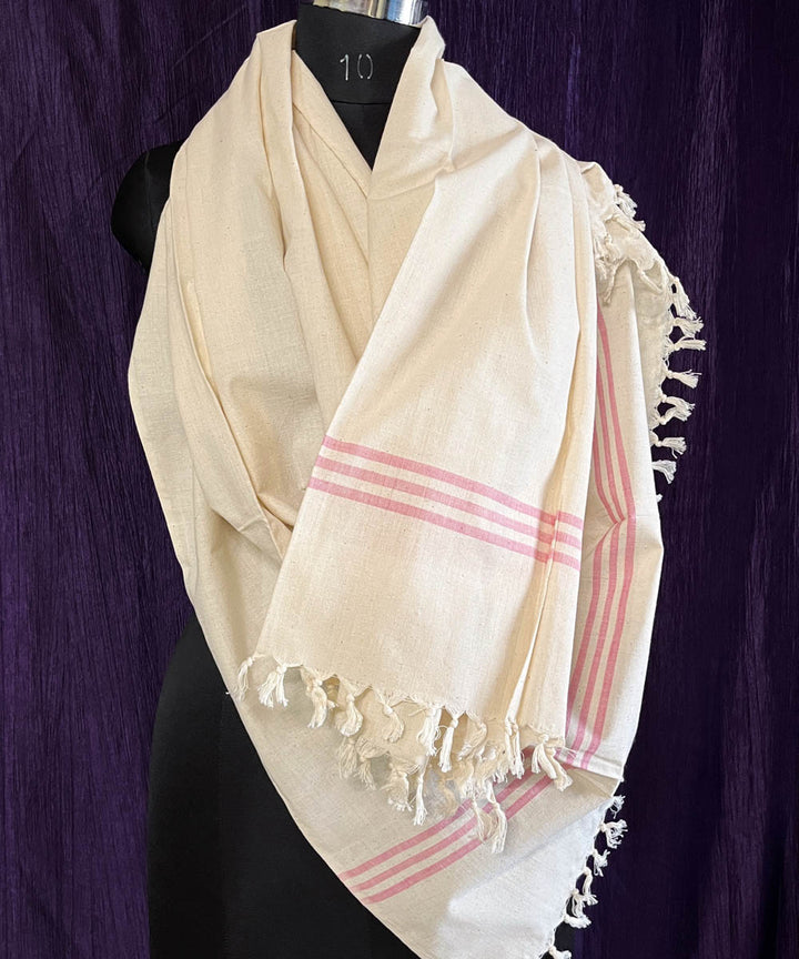 Pink offwhite handwoven cotton stole
