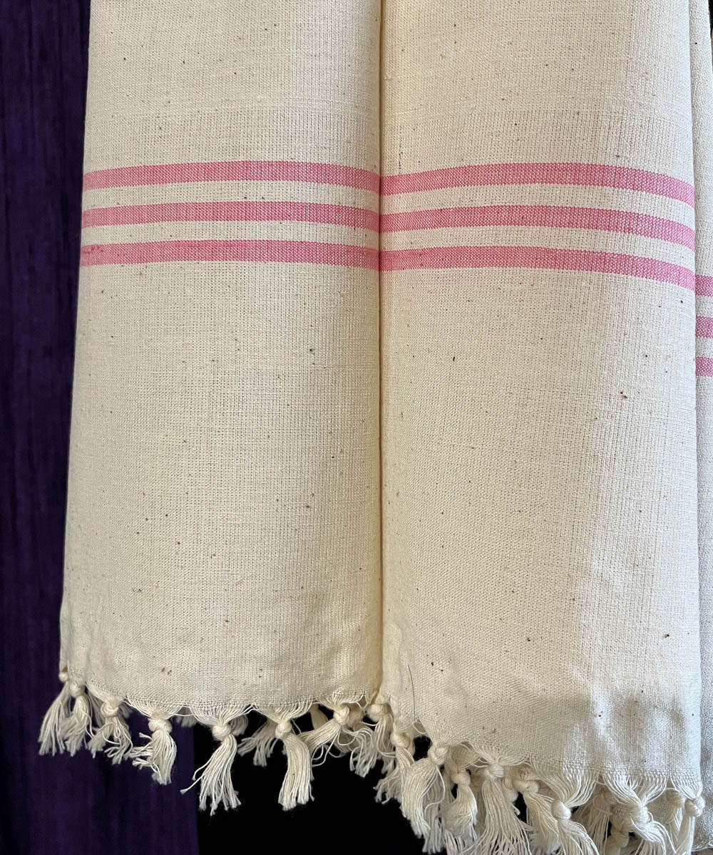 Pink offwhite handwoven cotton stole
