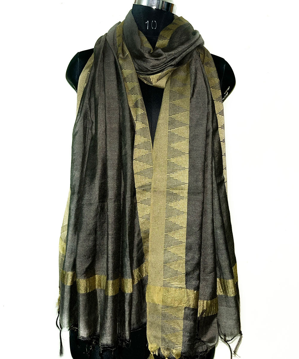Dark green golden handwoven silk dupatta