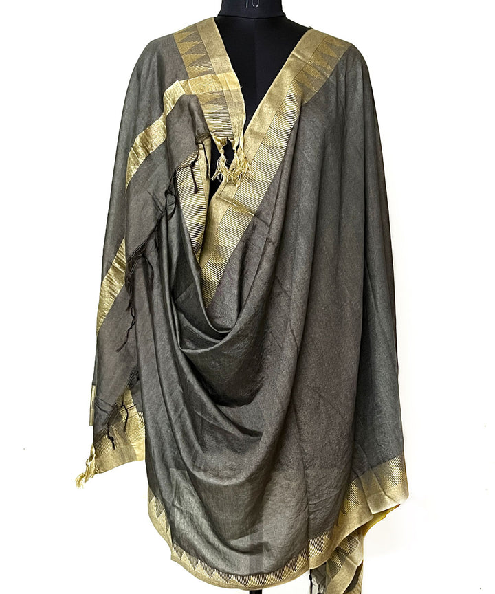 Dark green golden handwoven silk dupatta