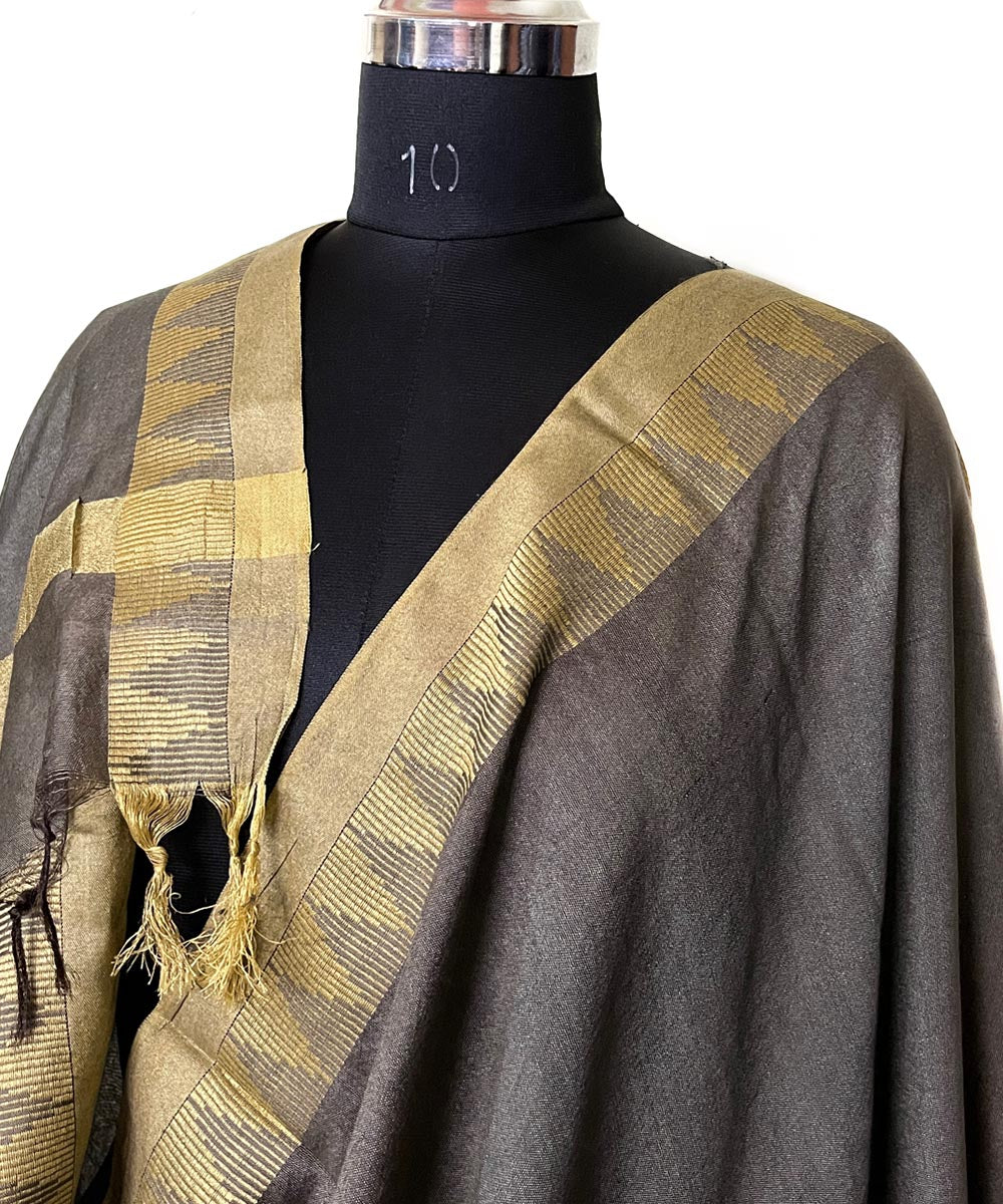 Dark green golden handwoven silk dupatta