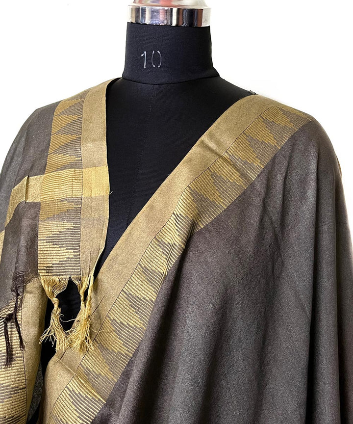 Dark green golden handwoven silk dupatta