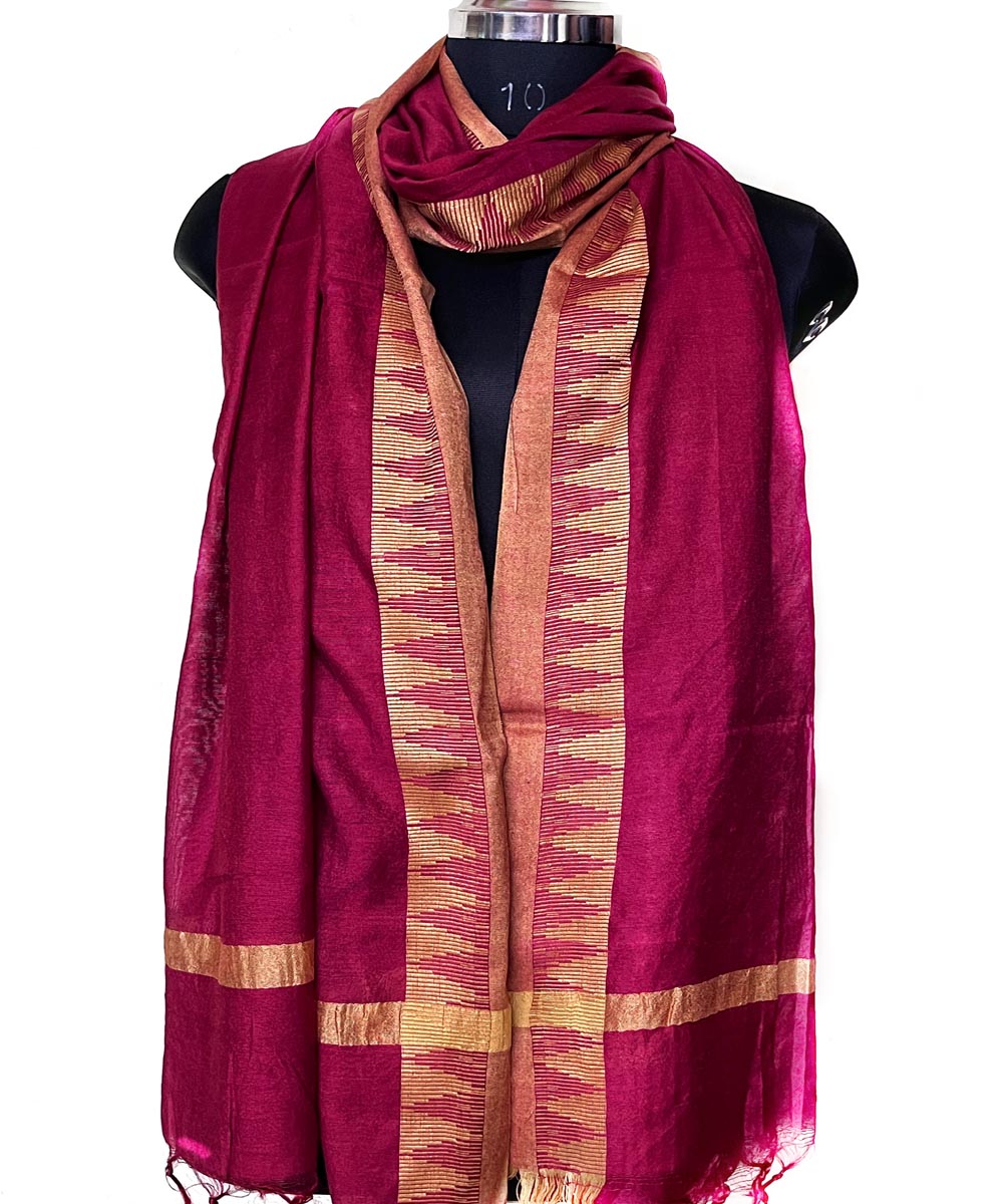 Maroon golden handwoven silk dupatta