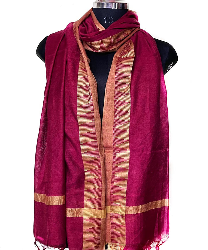 Maroon golden handwoven silk dupatta
