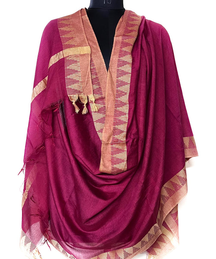 Maroon golden handwoven silk dupatta
