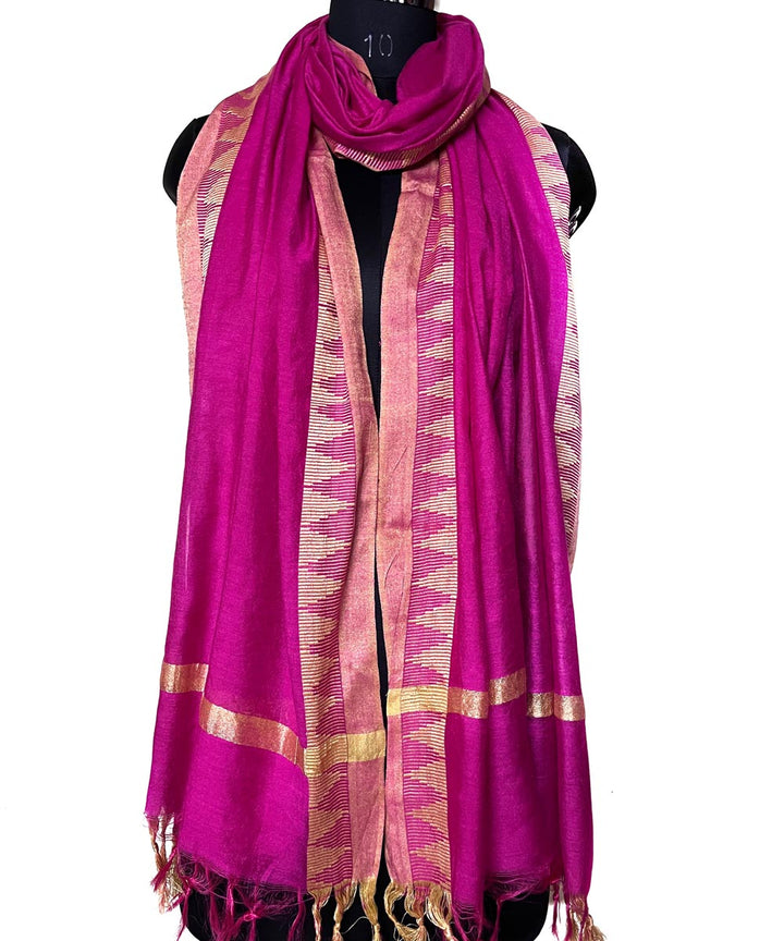 Pink golden handwoven silk dupatta