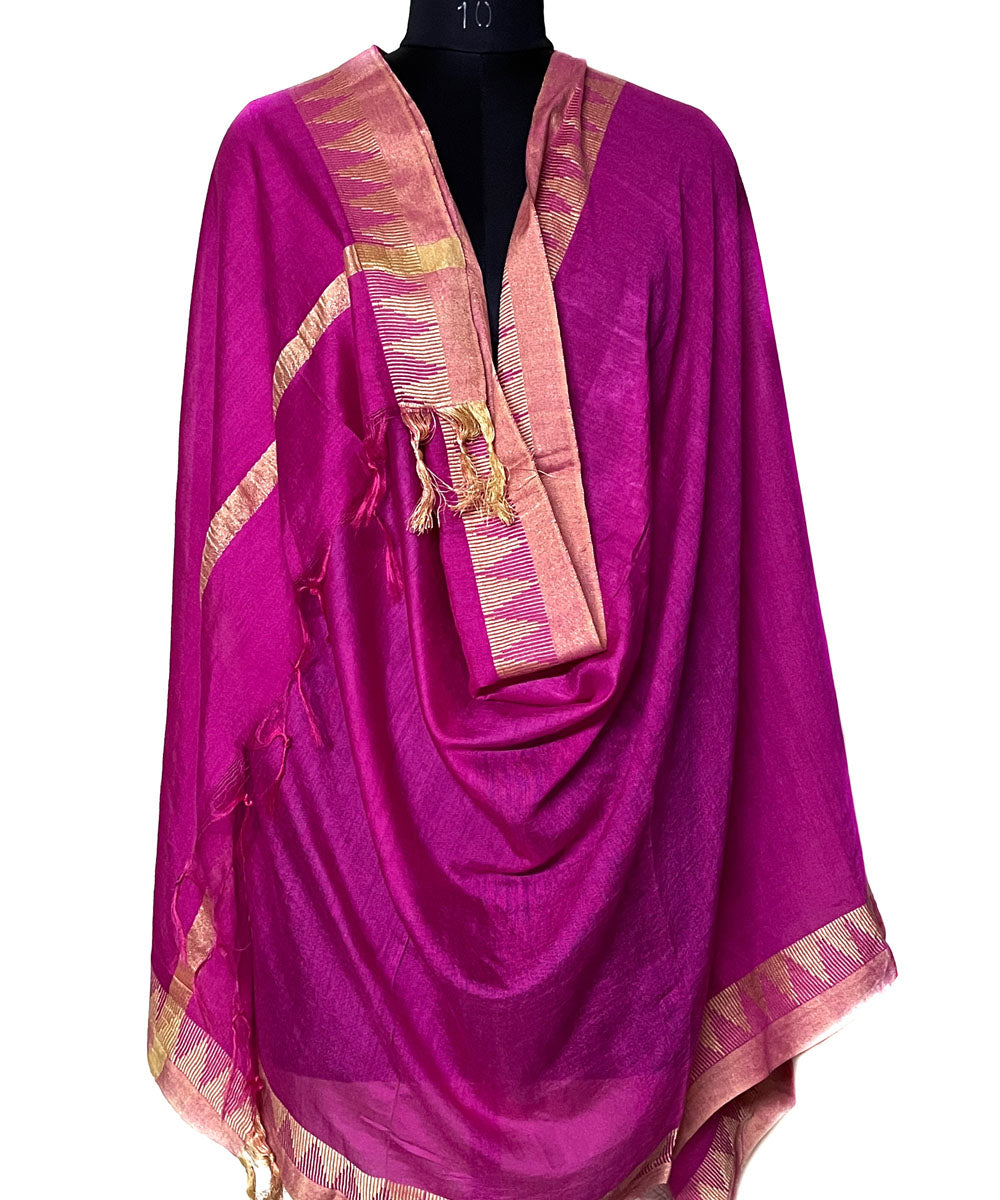 Pink golden handwoven silk dupatta