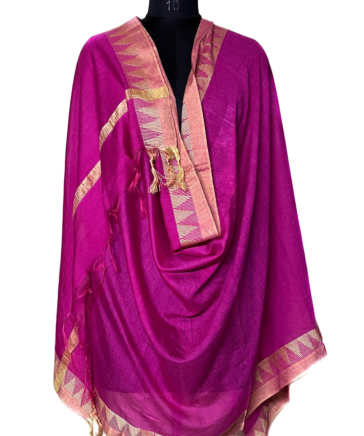 Pink golden handwoven silk dupatta