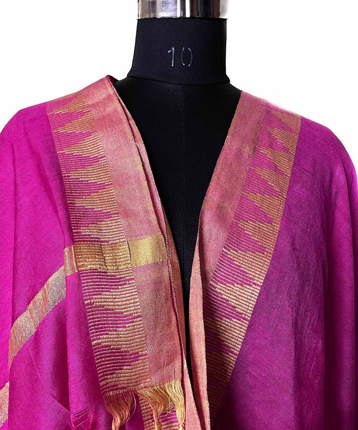 Pink golden handwoven silk dupatta