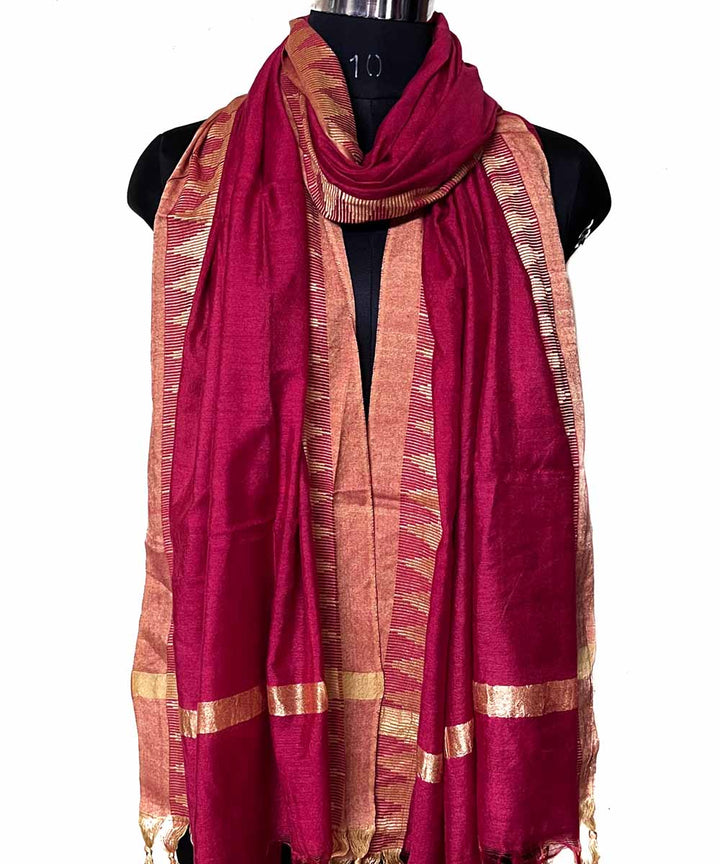 Red golden handwoven silk dupatta
