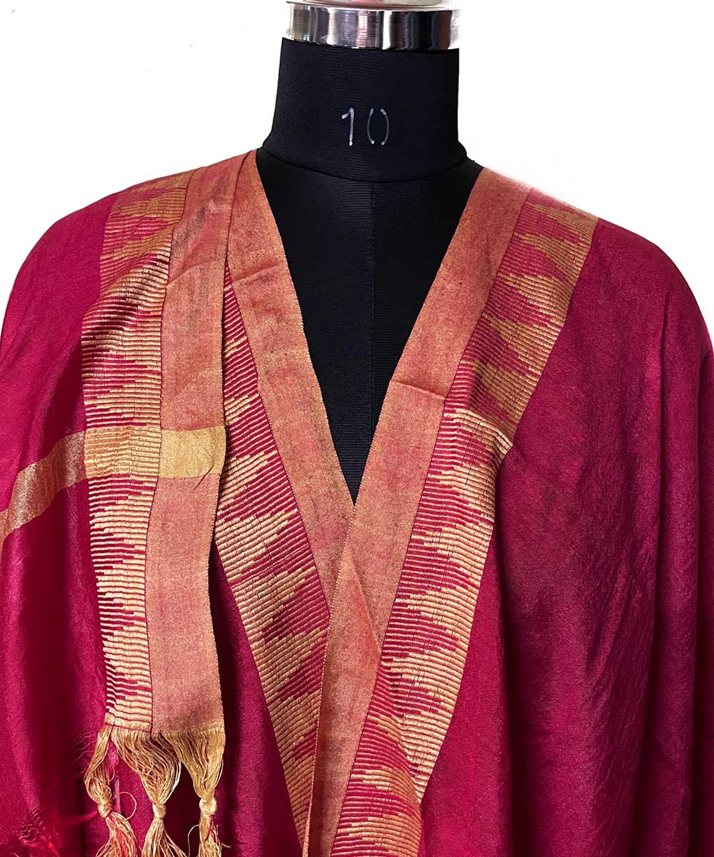 Red golden handwoven silk dupatta