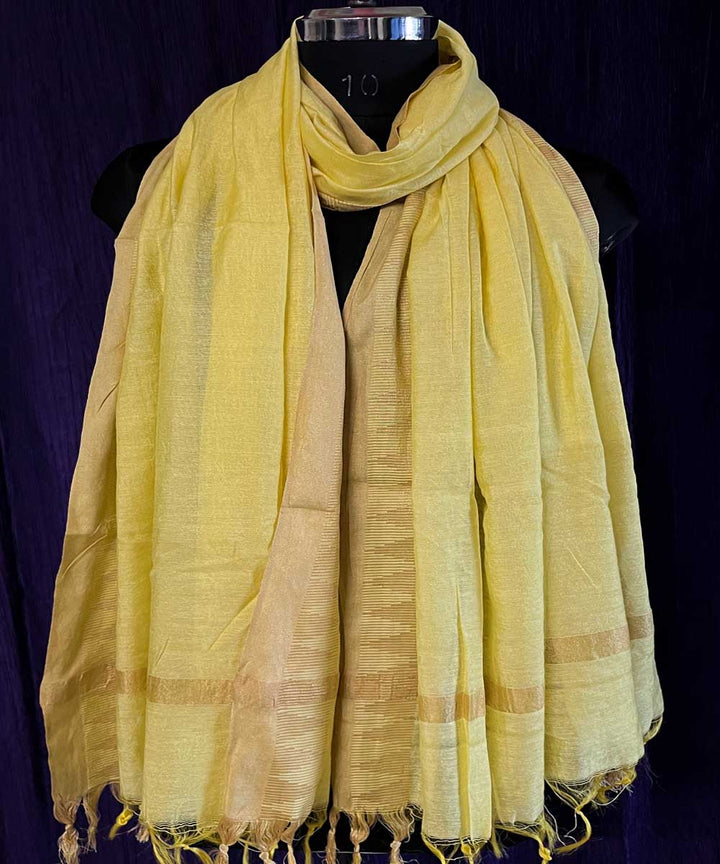 Yellow golden handwoven silk dupatta