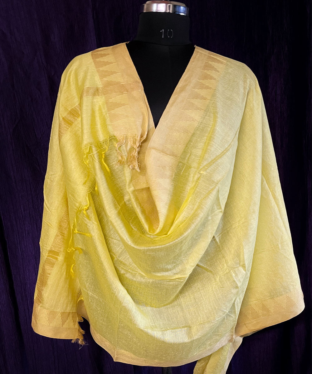Yellow golden handwoven silk dupatta