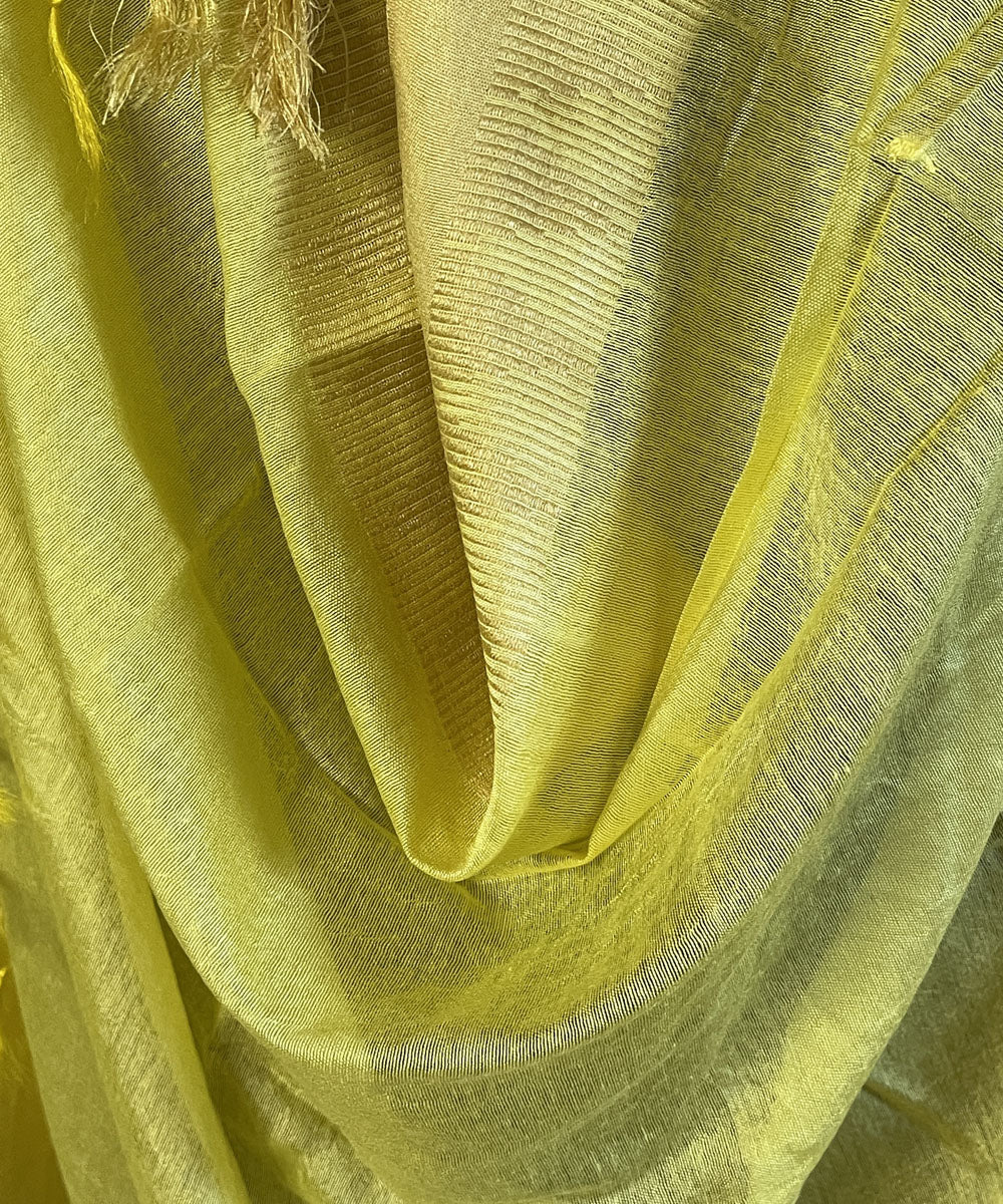 Yellow golden handwoven silk dupatta