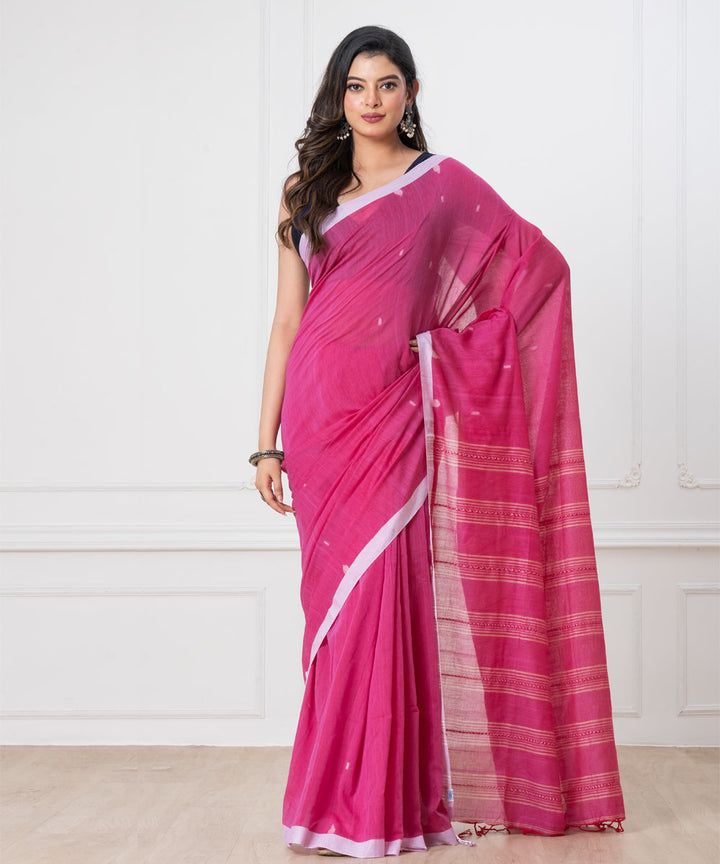 Pink off white mul cotton handloom jamdani saree
