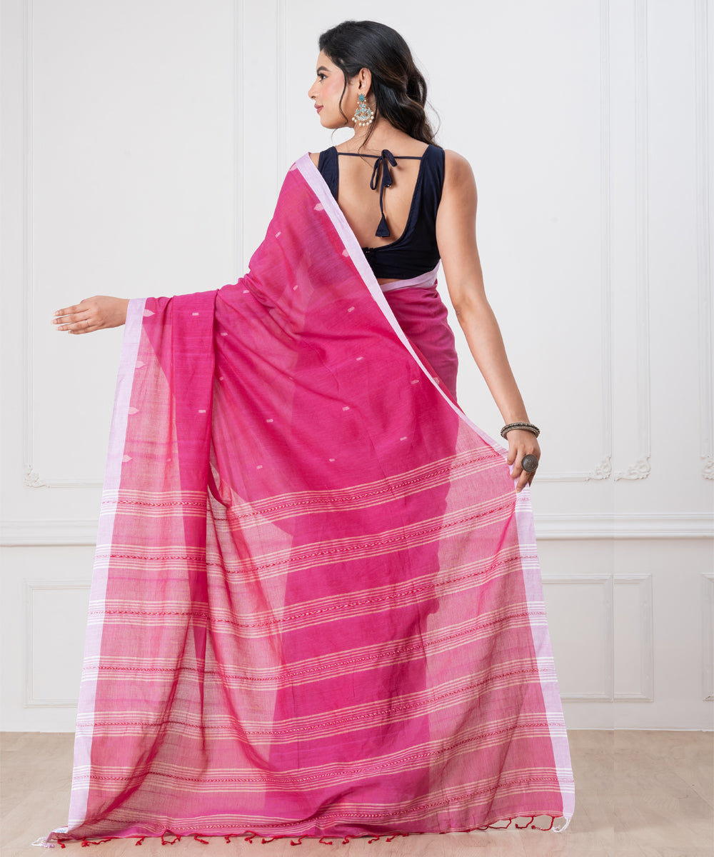 Pink off white mul cotton handloom jamdani saree
