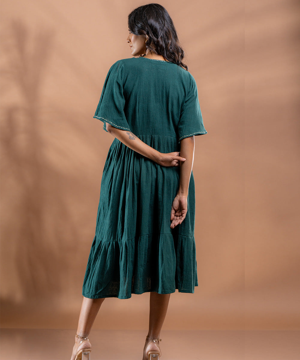 Ocean fern kantha tiered kala cotton dress