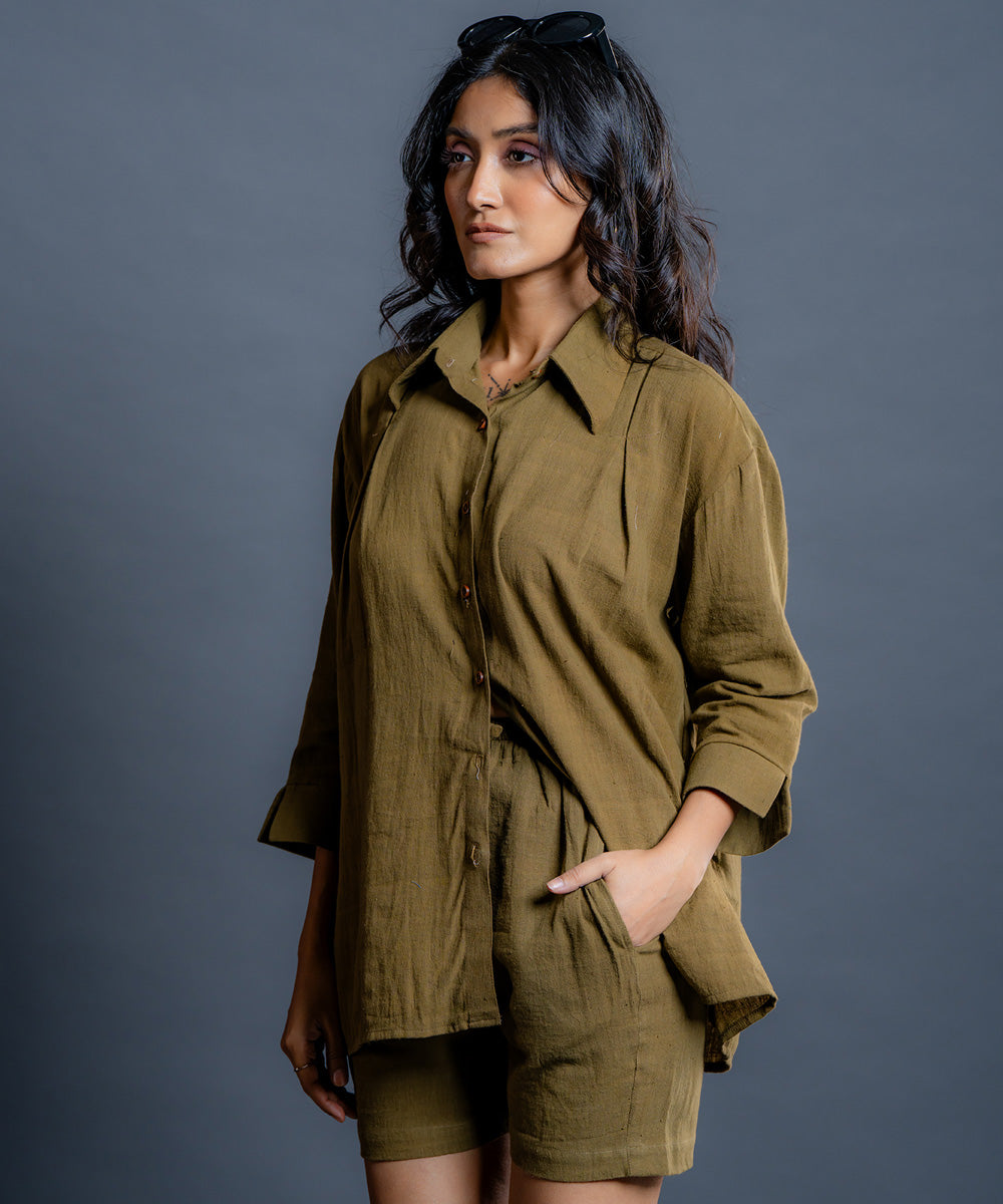 Saima olive handwoven kala cotton oversized shirt