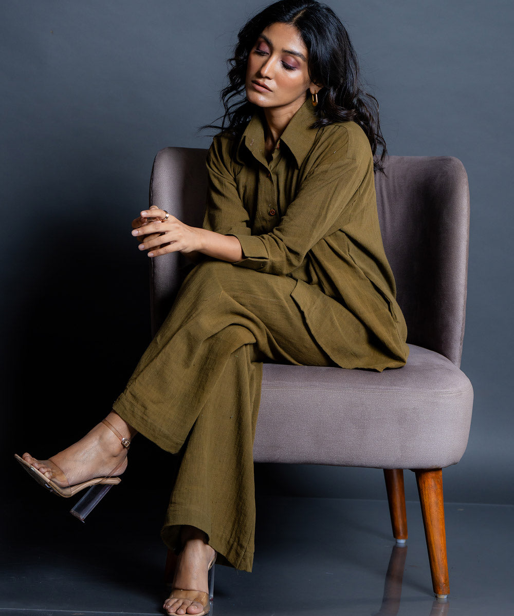 Vaika olive handwoven cotton comfort pant