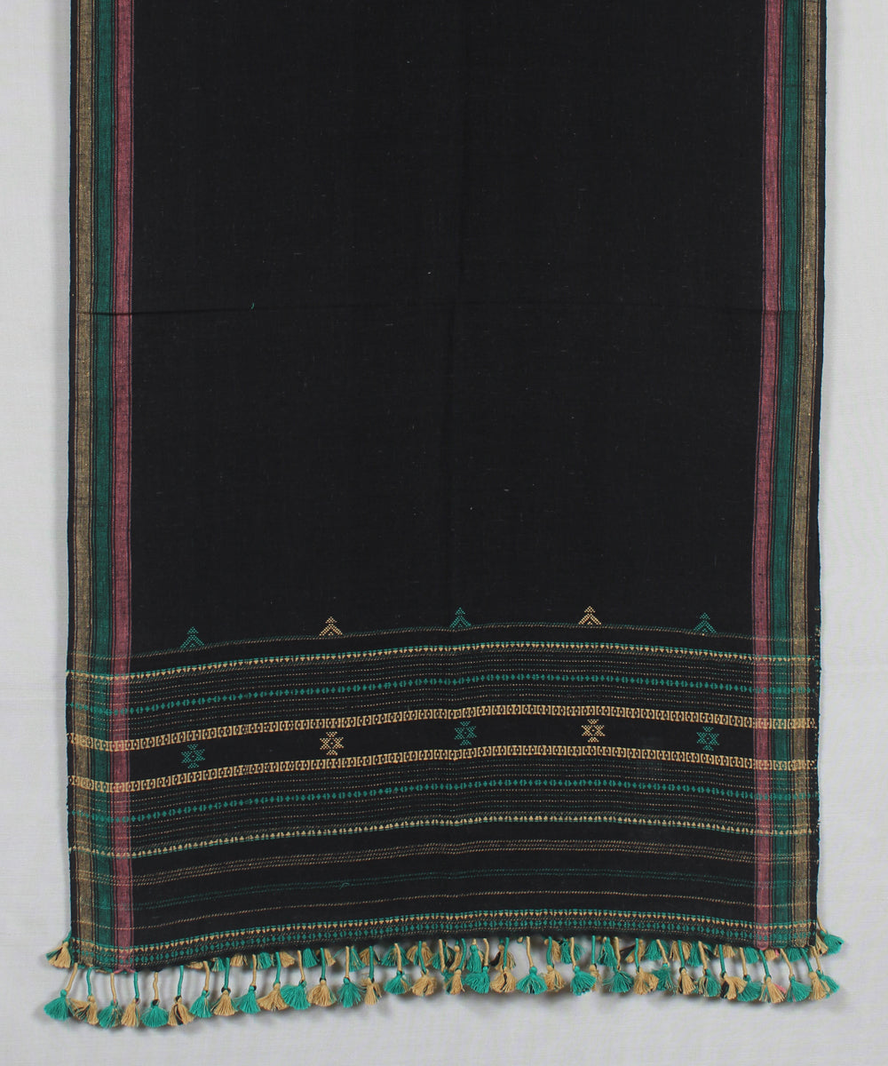 Navy blue striped handloom kala cotton bhujodi stole