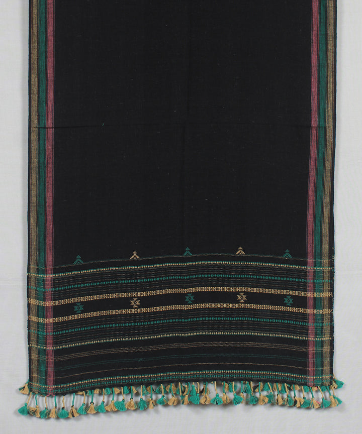 Navy blue striped handloom kala cotton bhujodi stole