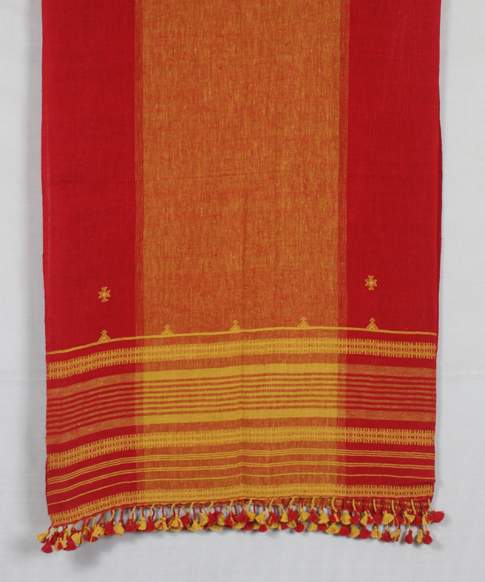 Yellow red handloom kala cotton bhujodi stole