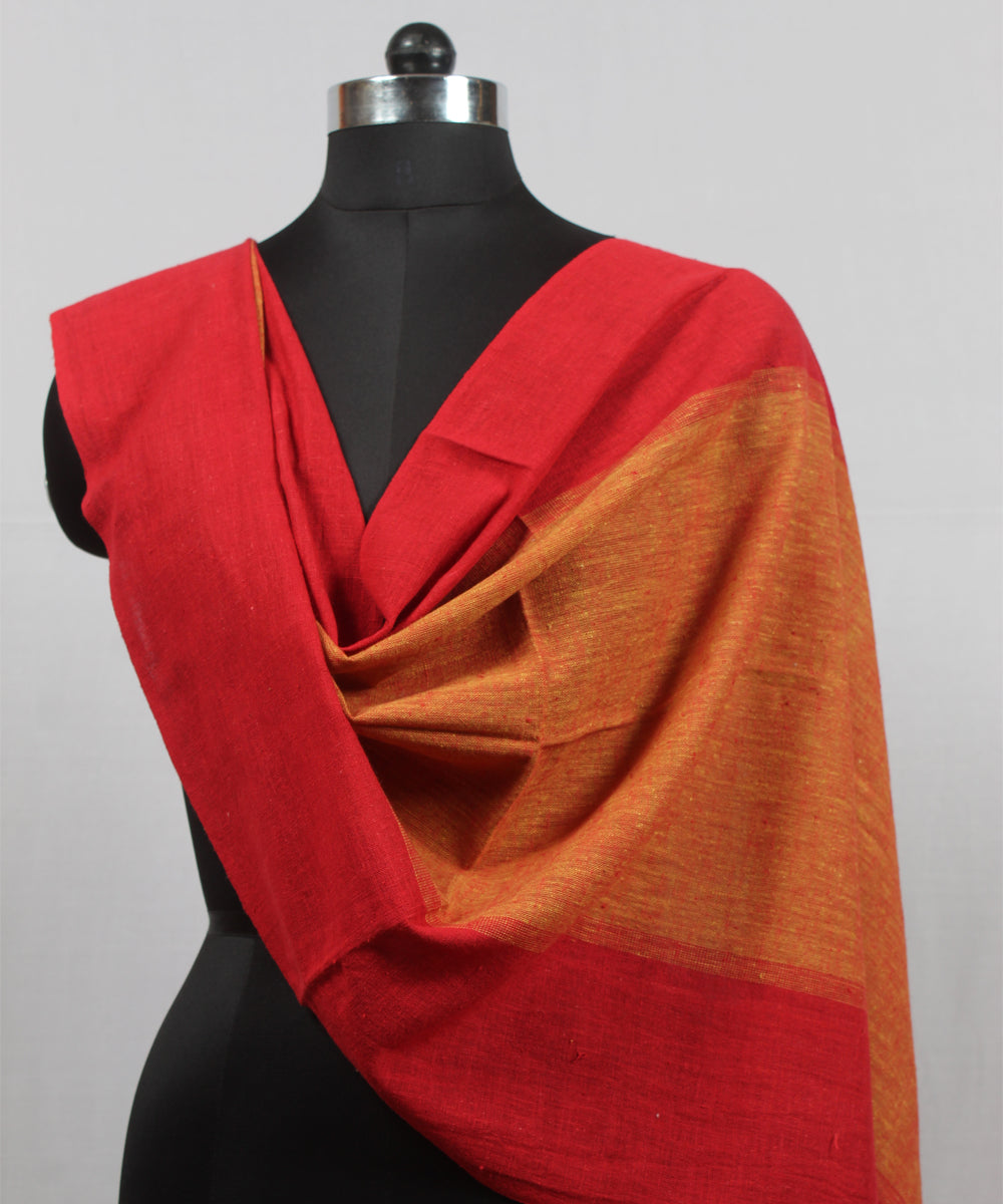 Yellow red handloom kala cotton bhujodi stole
