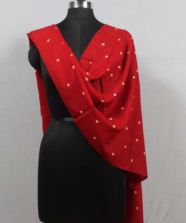 Red white handloom wool bhujodi stole