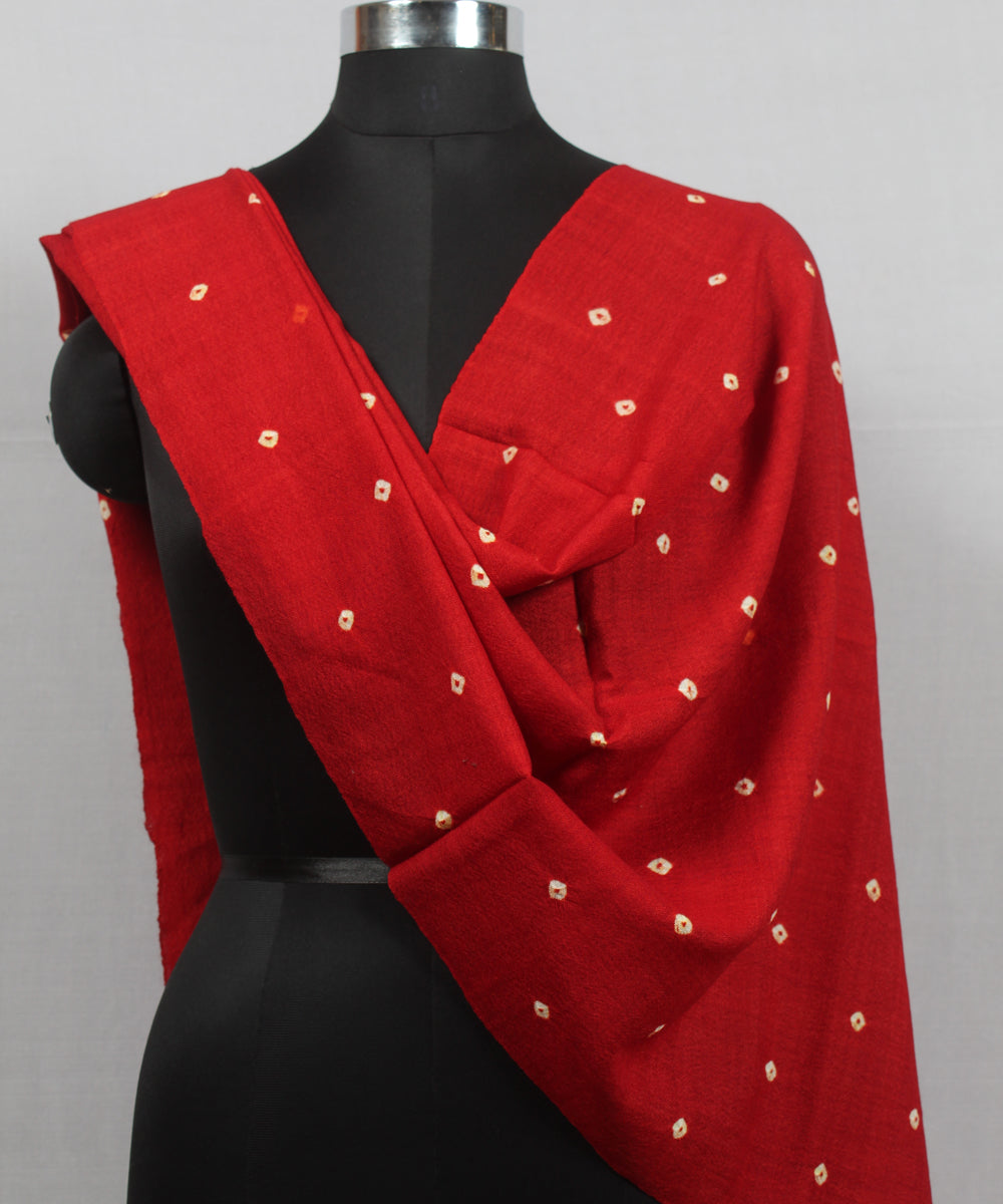 Red white handloom wool bhujodi stole