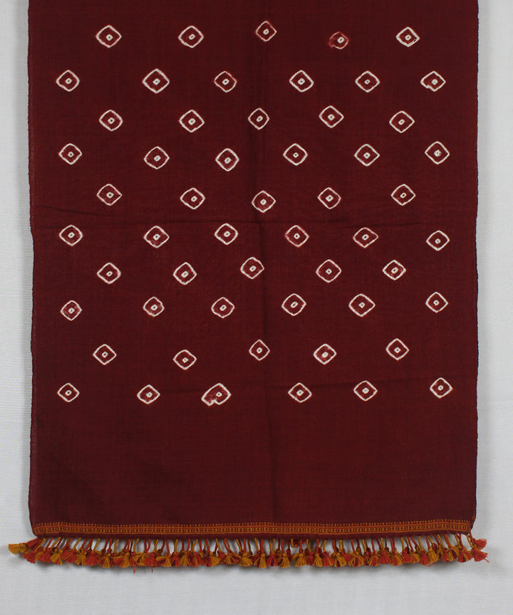 Maroon white handloom wool bhujodi stole