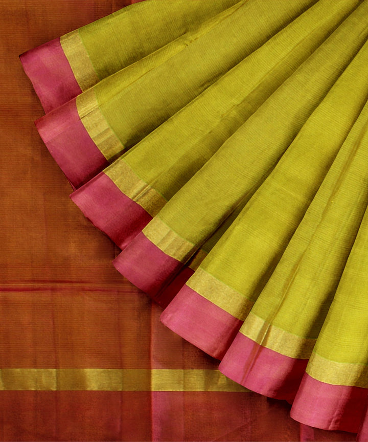 Olive green pink handwoven molkalmuru silk saree