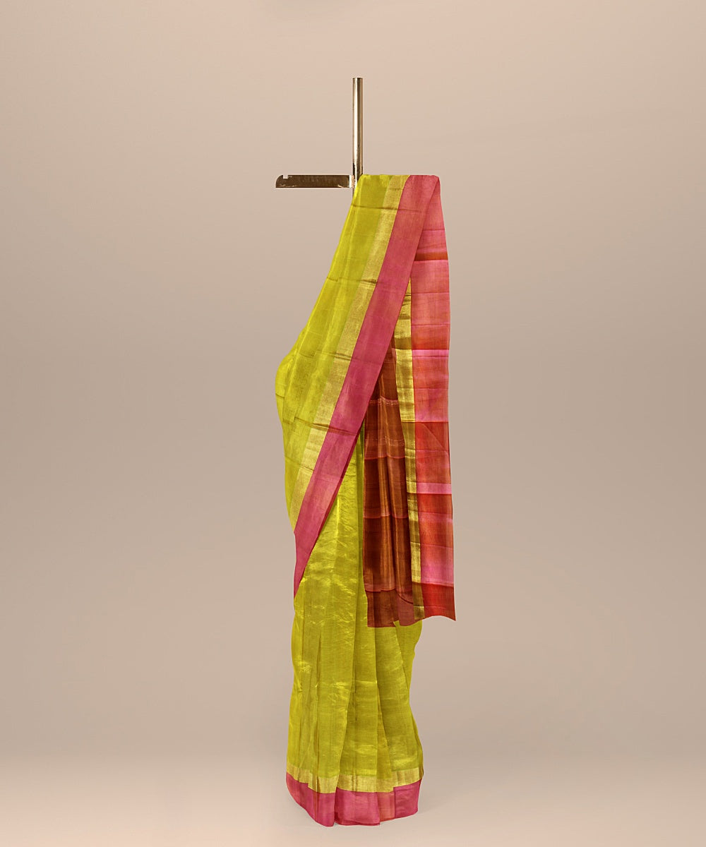 Olive green pink handwoven molkalmuru silk saree