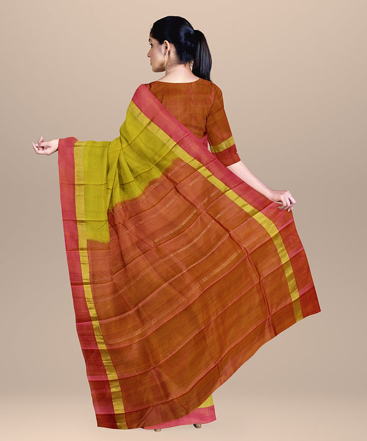 Olive green pink handwoven molkalmuru silk saree