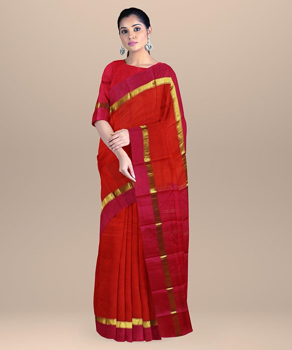 Orange pink handloom molkalmuru silk saree