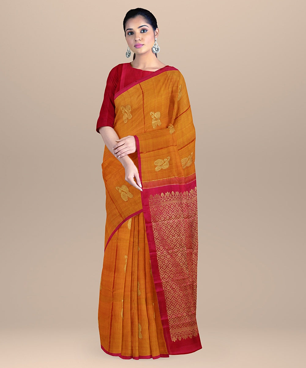 Orange pink handwoven molkalmuru silk saree