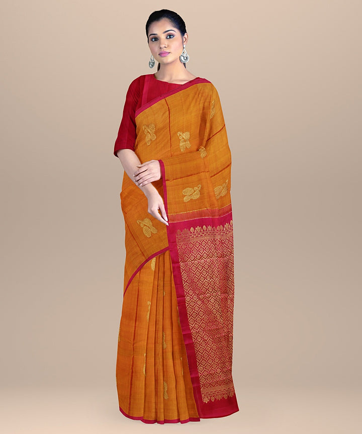Orange pink handwoven molkalmuru silk saree