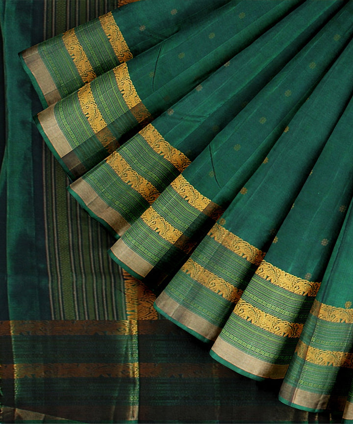 Dark green handwoven molkalmuru silk saree