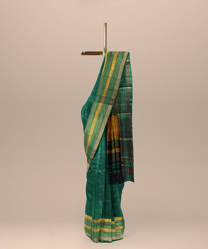 Dark green handwoven molkalmuru silk saree