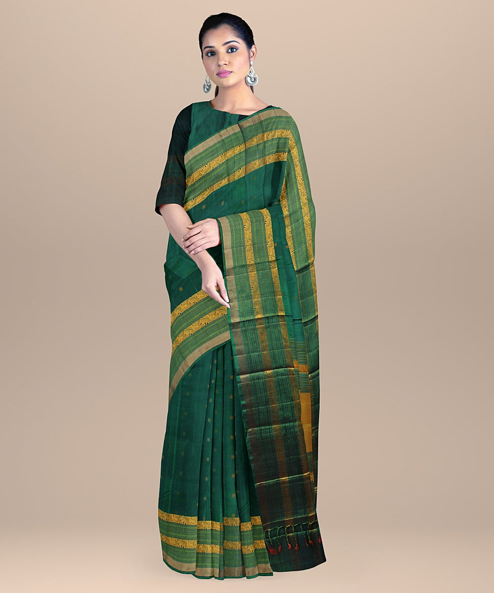 Dark green handwoven molkalmuru silk saree