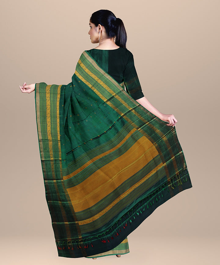 Dark green handwoven molkalmuru silk saree