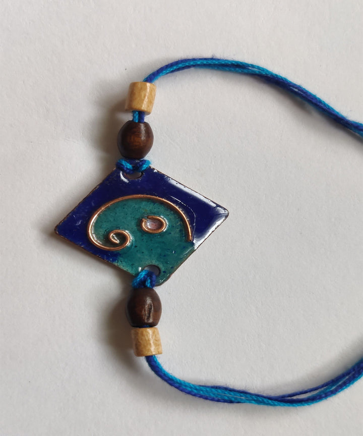 Light dark blue handmade copper enamelling rakhi
