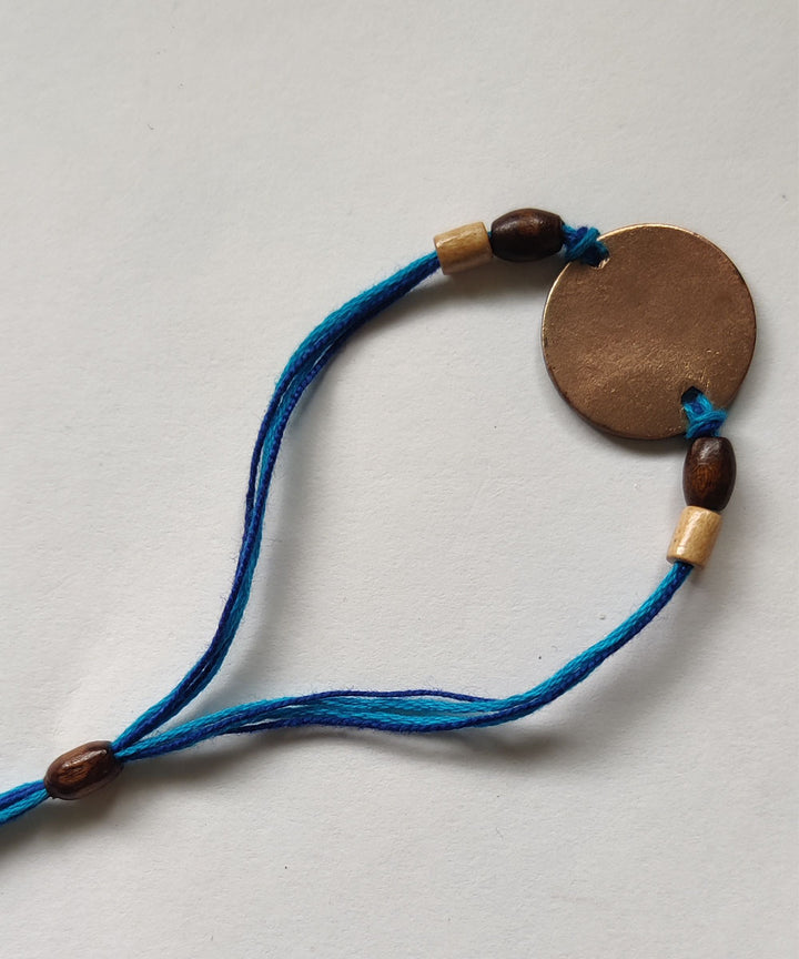 Blue yellow handmade copper enamelling rakhi