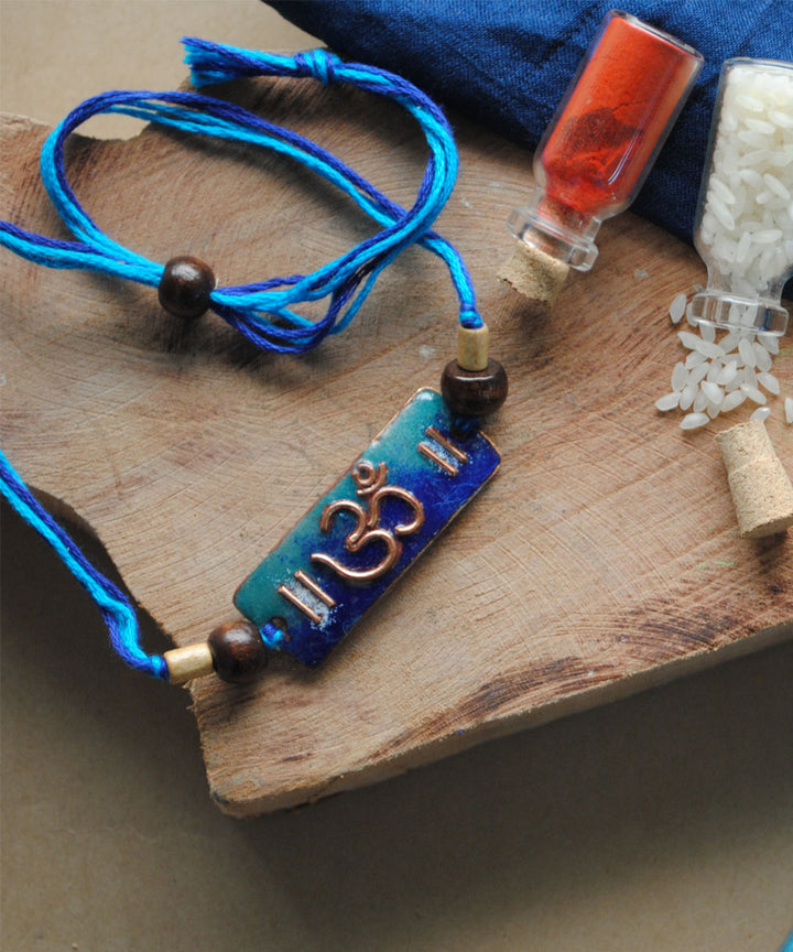 Blue yellow copper handmade enamelling rakhi